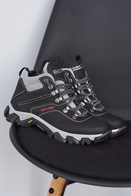 Підліткові зимові шкіряні черевики чорні на хутрі - #2505200
