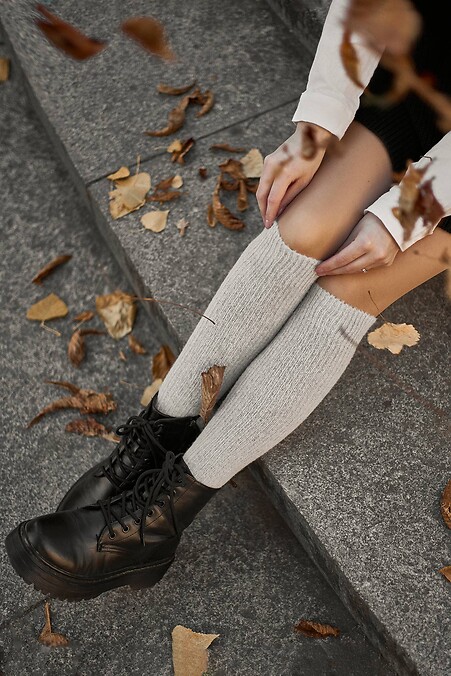 Light gray merino wool knee socks - #2040204