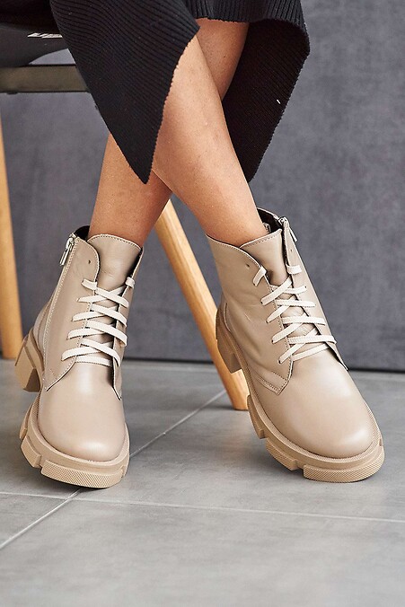 Женские ботинки кожаные зимние мокко. Ботинки. Цвет: бежевый. #8019207