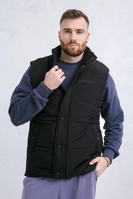 Men's quilted vest with collar JK 3 Black - #8034207