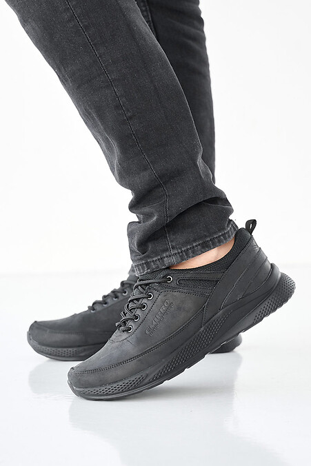 Męskie skórzane sneakersy wiosenno-jesienne w kolorze czarnym - #2505212