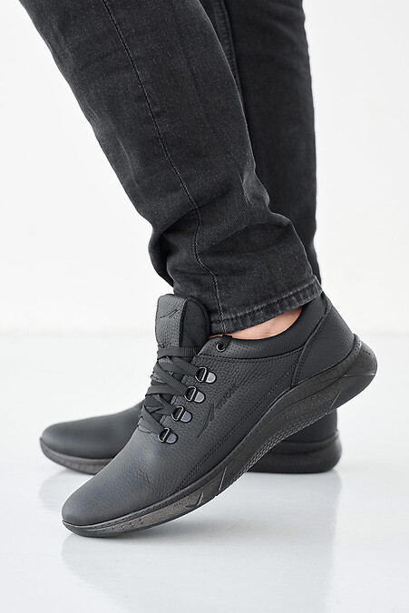 Męskie skórzane sneakersy wiosenno-jesienne w kolorze czarnym - #2505215