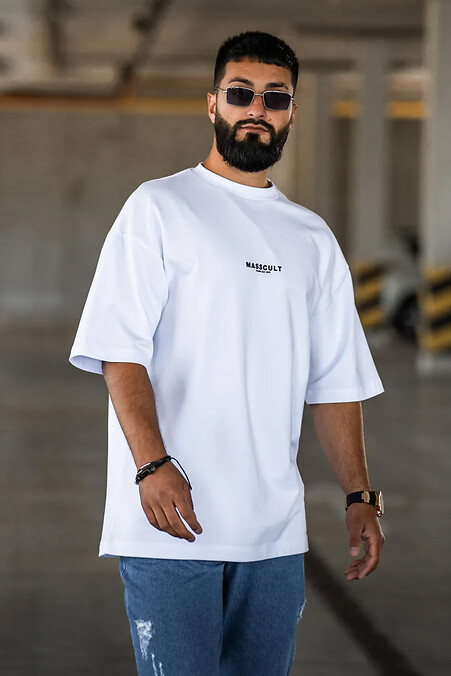 Herren-T-Shirt in Übergröße mit MASSCULT-Aufdruck in Weiß - #8034216