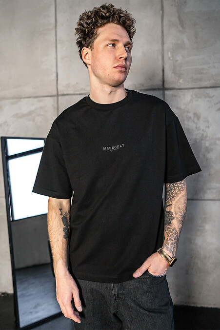 Übergroßes Herren-T-Shirt mit MASSCULT-Aufdruck in Schwarz - #8034217
