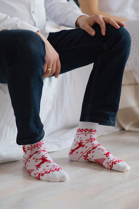 Білі новорічні шкарпетки з оленями - #2040219