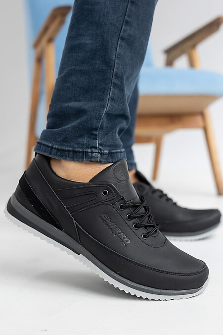 Чоловічі кросівки шкіряні весняно-осінні чорні - #2505219