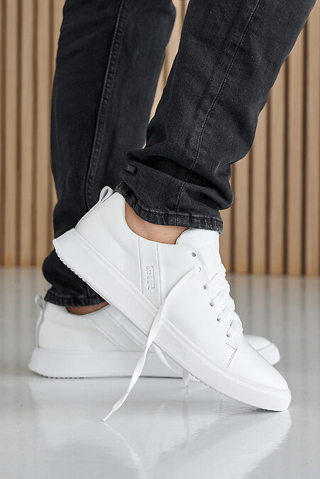 Men's leather sneakers spring-autumn white - #2505221