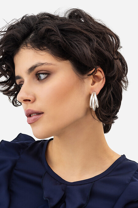 Women's earrings triple silver rings - #4515222