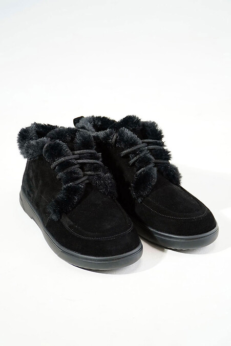 Winter suede anatomical boots with a wide toe, black - #4206227