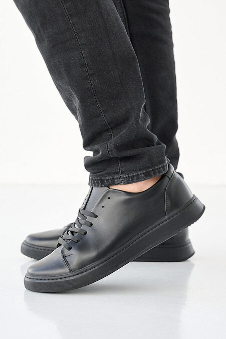 Męskie skórzane sneakersy wiosenno-jesienne w kolorze czarnym - #2505230