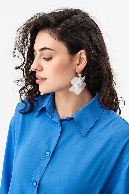 Women's large white flower earrings transparent - #4515233