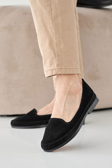Women's suede loafers spring-autumn black - #2505236