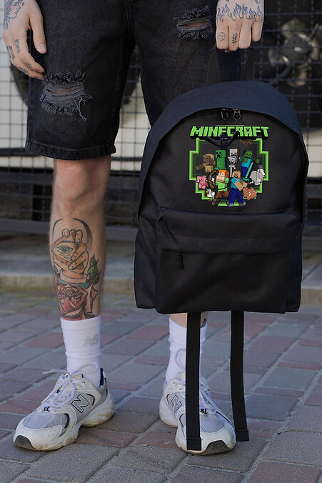 Casual School Backpack for Boys Without Compact With Print Minecraft Black - #8055240