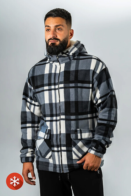 Men's warm checkered jacket with zipper Old School Dark blue - #8034241