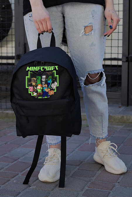 Freizeit-Schulrucksack für Mädchen Without Compact mit Druck Minecraft Schwarz - #8055241