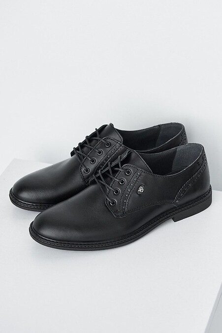 Мужские туфли кожаные весна/осень черные - #8019244