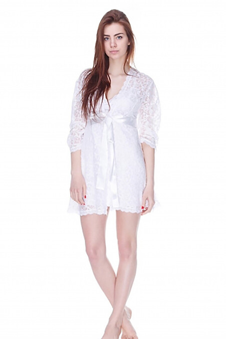 Women's white guipure robe. Night, home. Color: white. #4027245