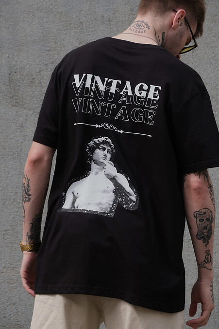 Мужская Оверсайз Футболка С Принтом Without Vintage Black - #8049246