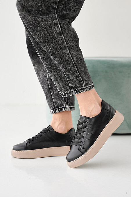 Women's leather sneakers spring-autumn black. sneakers. Color: black. #2505249