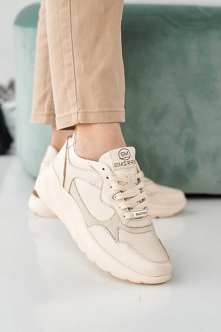 Women's leather sneakers spring-autumn milky. #2505253