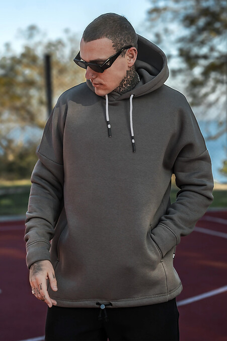 Men's warm oversized hoodie with print MASSCULT Dark olive - #8034254