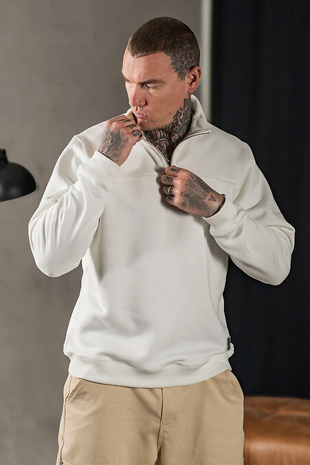 Warmes Herren-Sweatshirt mit Kragen und Reißverschluss Teamv Collar Zip White - #8034258