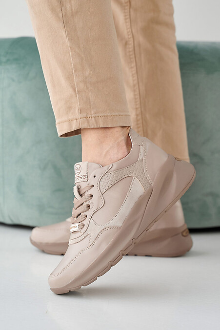 Women's leather sneakers spring-autumn beige. Sneakers. Color: beige. #2505259