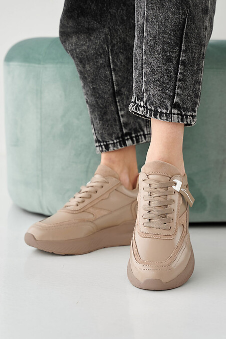 Damen-Ledersneaker Frühling-Herbst-Beige. Turnschuhe. Farbe: beige. #2505260