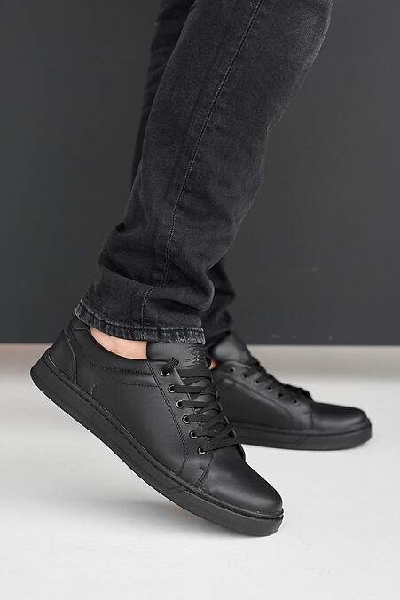 Męskie skórzane sneakersy wiosenno-jesienne w kolorze czarnym. trampki. Kolor: czarny. #2505264