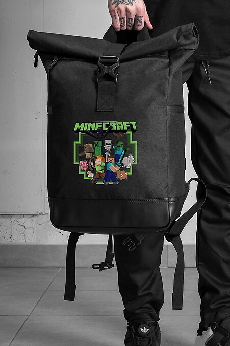 Lässiger Rolltop-Schulrucksack für Jungen mit Minecraft-Aufdruck Schwarz - #8055264