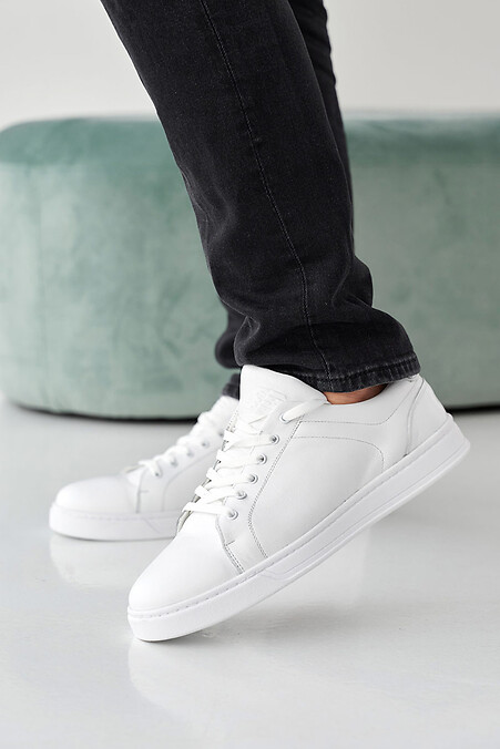 Męskie sneakersy skórzane wiosna-jesień w kolorze białym.. trampki. Kolor: biały. #2505267