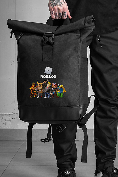 Lässiger Rolltop-Schulrucksack für Jungen mit Roblox-Aufdruck Schwarz - #8055268