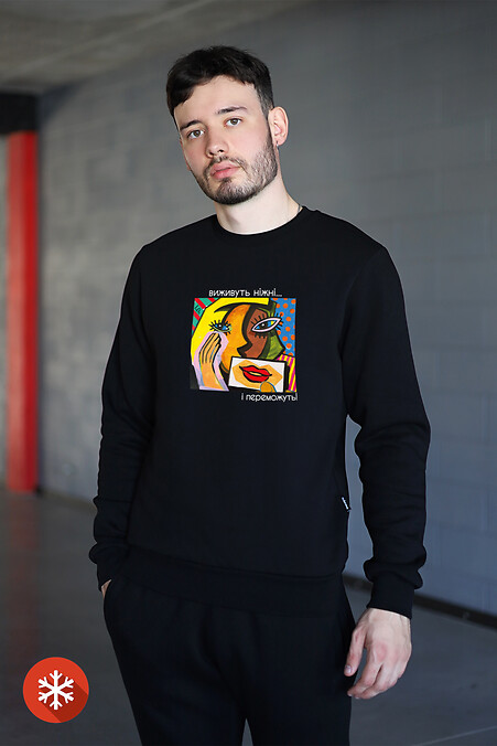 Isoliertes Sweatshirt für Herren ROBERT „Die Sanften werden überleben... und gewinnen!“ A. Permjakow. Sportbekleidung. Farbe: das schwarze. #9001269