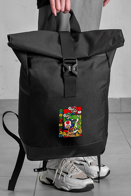 Casual School Rolltop Backpack For Girls With Super Mario Print Black. Backpacks. Color: black. #8055273