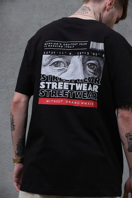 Übergroßes Herren-T-Shirt mit Aufdruck ohne Streetwear in Schwarz. T-Shirts. Farbe: das schwarze. #8049274