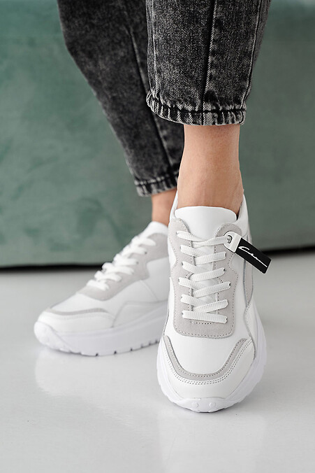 Women's spring-autumn white leather sneakers - #2505277