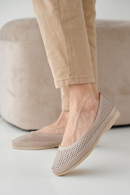 Women's summer beige leather loafers - #2505279