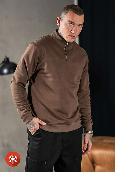 Warmes Herren-Sweatshirt mit Kragen und Reißverschluss in Braun - #8034280