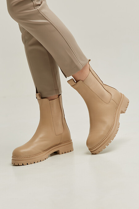 Chelsea Boots für Damen aus echtem Leder mit Fell. Stiefel. Farbe: beige. #8035283