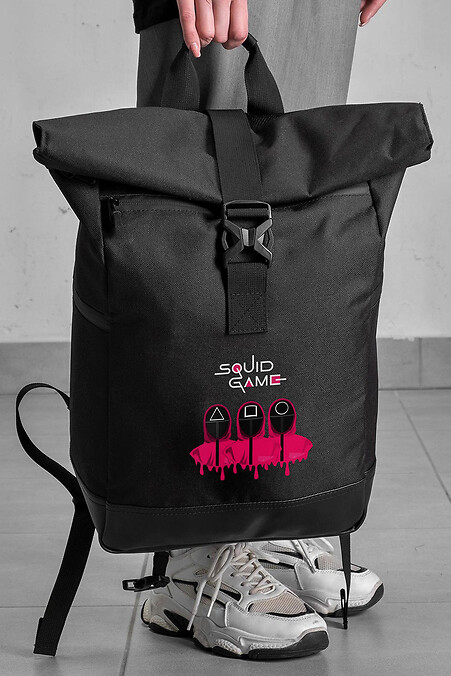 Casual Rolltop School Backpack For Girls With Squid Game Print Black. Backpacks. Color: black. #8055283