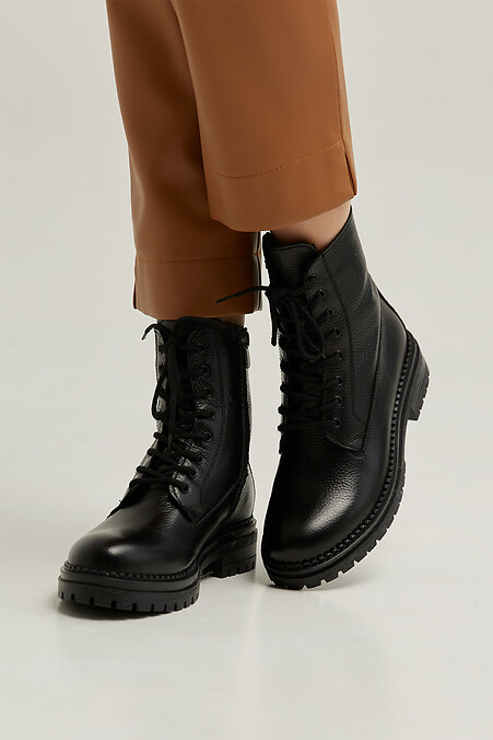 Women's boots made of genuine leather, lace-up. Boots. Color: black. #8035284