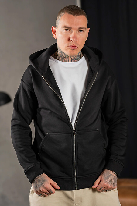 Warme Herren-Strickjacke mit Fleece-Reißverschluss in Schwarz - #8034286