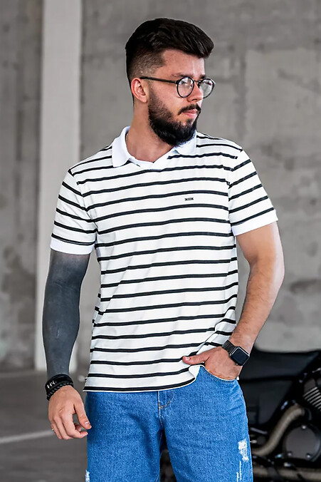 Men's Striped Polo Shirt Old Money White with Black Stripes - #8034291