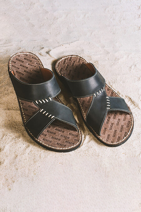 Men's summer leather flip-flops Bonis Original 27 black. Flip flops. Color: black. #2505299