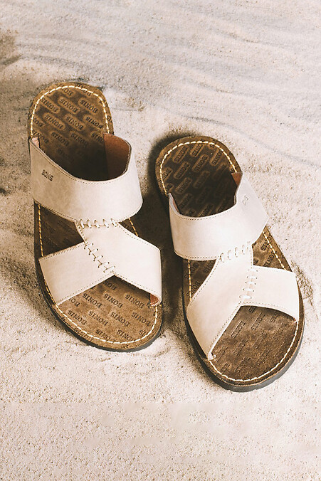 Men's leather summer slippers Bonis Original 27 olive - #2505300