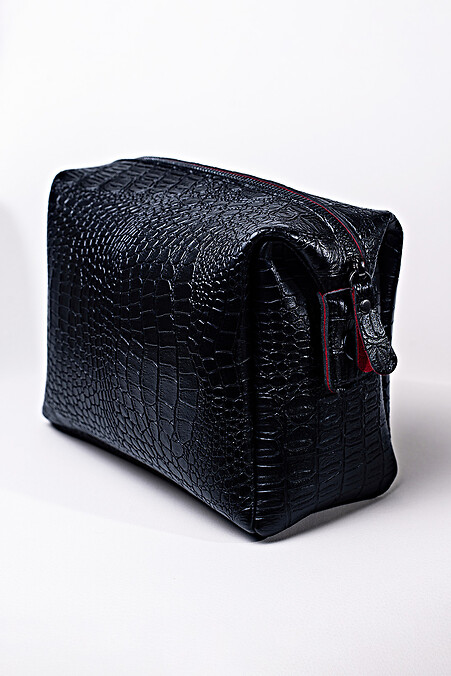 Cosmetic bag made of eco-leather matte black crocodile color - #8046302