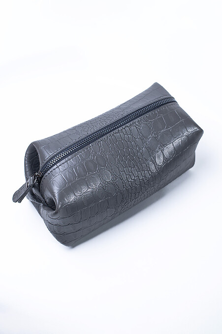 Cosmetic bag made of eco-leather in grey  color crocodile - #8046304