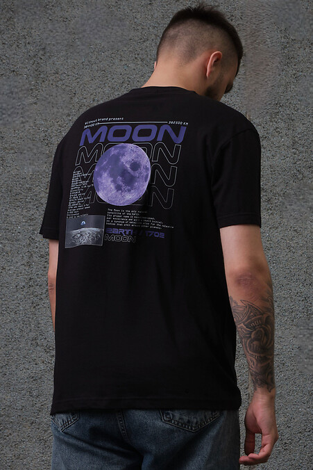 Übergroßes Herren-T-Shirt mit Aufdruck ohne Mond, Schwarz - #8049306