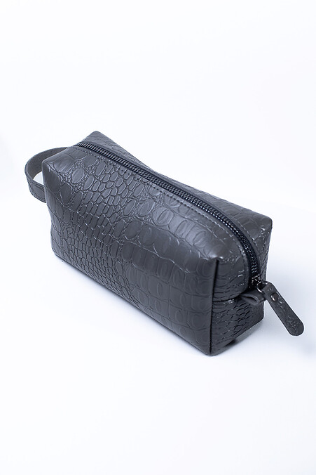 Kosmetiktasche aus Öko-Leder, grau, Krokodil - #8046310