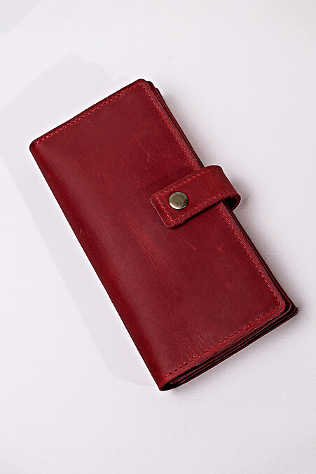 Leather wallet "Crazy" with a button and a lock in red - #8046316